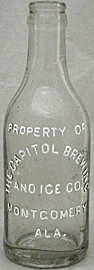 THE CAPITOL BREWING AND ICE COMPANY EMBOSSED BEER BOTTLE
