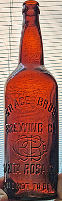 GRACE BROTHERS BREWING COMPANY EMBOSSED BEER BOTTLE