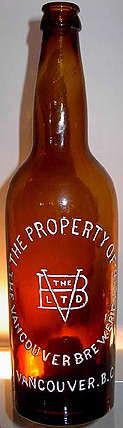 THE VANCOUVER BREWERIES LIMITED EMBOSSED BEER BOTTLE