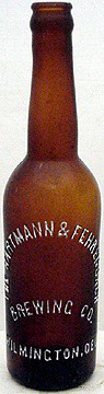HARTMANN & FEHRENBACH BREWING COMPANY EMBOSSED BEER BOTTLE