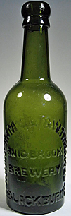 CUNNINGHAM AND T. AND W. THWAITES SNIG BROOK BREWERY EMBOSSED BEER BOTTLE