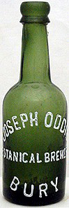 JOSEPH ODDIE BOTANICAL BREWERY EMBOSSED BEER BOTTLE