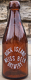ROCK ISLAND WEISS BEER BREWERY EMBOSSED BEER BOTTLE
