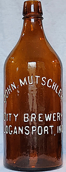 JOHN MUTSCHLER CITY BREWERY EMBOSSED BEER BOTTLE