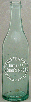 H. GRATTENTHALER BOTTLER ZORN'S BEER EMBOSSED BEER BOTTLE