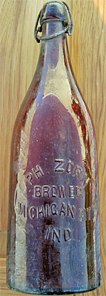 PHILLIP ZORN BREWER EMBOSSED BEER BOTTLE