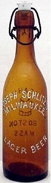 JOSEPH SCHLITZ'S MILWAUKEE LAGER BEER EMBOSSED BEER BOTTLE