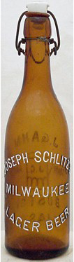 JOSEPH SCHLITZ'S MILWAUKEE LAGER BEER EMBOSSED BEER BOTTLE