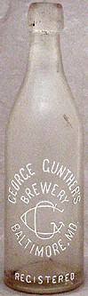 GEORGE GUNTHER'S BREWERY EMBOSSED BEER BOTTLE
