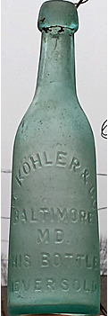 M. KOHLER & COMPANY LAGER BEER EMBOSSED BEER BOTTLE