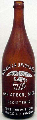 MICHIGAN UNION BREWING COMPANY EMBOSSED BEER BOTTLE