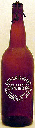 LEISEN & HENES BREWING COMPANY EMBOSSED BEER BOTTLE