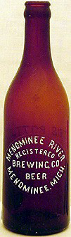 MENOMINEE RIVER BREWING COMPANY EMBOSSED BEER BOTTLE