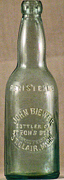 JOHN BIEWER BOTTLER OF STROH'S BEER EMBOSSED BEER BOTTLE