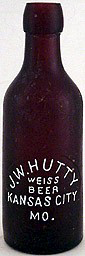 J. W. HUTTY WEISS BEER EMBOSSED BEER BOTTLE