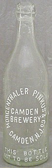 MORGENTHALER PINKUS & COMPANY CAMDEN BREWERY EMBOSSED BEER BOTTLE