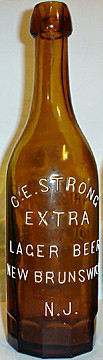 G. E. STRONG EXTRA LAGER BEER EMBOSSED BEER BOTTLE