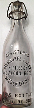 MILWAUKEE LAGER BOTTLE BY McALOON BROTHERS EMBOSSED BEER BOTTLE