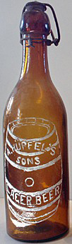 A. HUPFEL'S SONS LAGER BEER EMBOSSED BEER BOTTLE