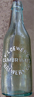 VALENTINE LOEWER'S GAMBRINUS BREWERY COMPANY EMBOSSED BEER BOTTLE