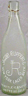 JACOB RUPPERTS NEW YORK LAGER BEER EMBOSSED BEER BOTTLE