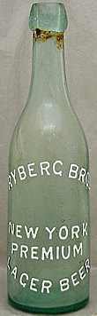 RYBERG BROTHERS NEW YORK PREMIUM LAGER BEER EMBOSSED BEER BOTTLE