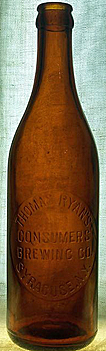 THOMAS RYAN'S CONSUMERS BREWING COMPANY EMBOSSED BEER BOTTLE