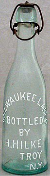 MILWAUKEE LAGER BOTTLED BY H. HILKE EMBOSSED BEER BOTTLE