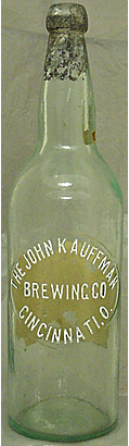 THE JOHN KAUFFMAN BREWING COMPANY EMBOSSED BEER BOTTLE