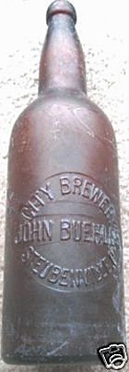 JOHN BUEHLER CITY BREWERY EMBOSSED BEER BOTTLE