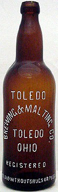 TOLEDO BREWING AND MALTING COMPANY EMBOSSED BEER BOTTLE