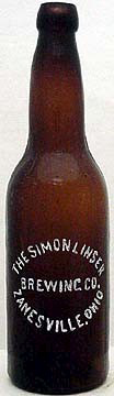 THE SIMON LINSER BREWING COMPANY EMBOSSED BEER BOTTLE