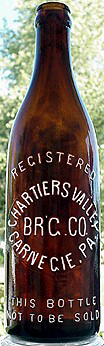 CHARTIERS VALLEY BREWING COMPANY EMBOSSED BEER BOTTLE