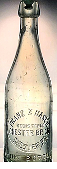 FRANZ X. HASER CHESTER BREWERY EMBOSSED BEER BOTTLE