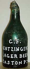 G. F. MENTZINGER'S LAGER BEER EMBOSSED BEER BOTTLE