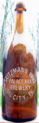 SALTZMANN BROTHERS PALACE HILL BREWERY EMBOSSED BEER BOTTLE
