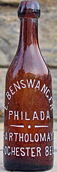 E. BENSWANGER BARTHOLOMAY'S ROCHESTER BEER EMBOSSED BEER BOTTLE