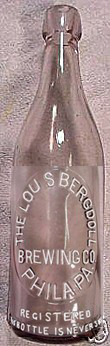 LOUIS BERGDOLL BREWING COMPANY EMBOSSED BEER BOTTLE