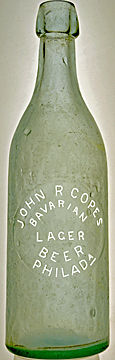 JOHN R. COPES BAVARIAN LAGER BEER EMBOSSED BEER BOTTLE