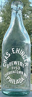 CHARLES EHINGER BREWERY EMBOSSED BEER BOTTLE
