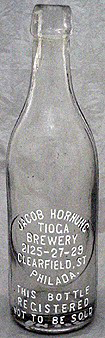 JACOB HORNUNG TIOGA BREWERY EMBOSSED BEER BOTTLE