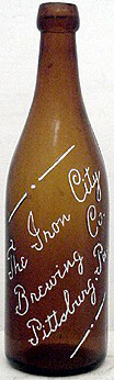 THE IRON CITY BREWING COMPANY EMBOSSED BEER BOTTLE