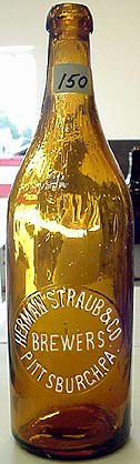 HERMAN STRAUB & COMPANY BREWERS EMBOSSED BEER BOTTLE