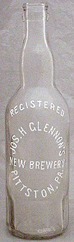 JOSEPH H. GLENNON'S NEW BREWERY EMBOSSED BEER BOTTLE