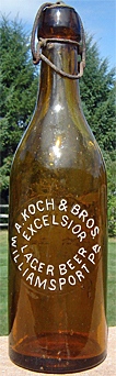 A. KOCH & BROTHERS EXCELSIOR LAGER BEER EMBOSSED BEER BOTTLE