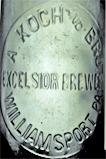 A. KOCH & BROTHERS EXCELSIOR BREWERY EMBOSSED BEER BOTTLE