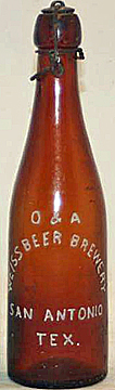 O & A WEISS BEER BREWERY EMBOSSED BEER BOTTLE