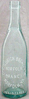 CHRISTIAN HEURICH BREWING COMPANY EMBOSSED BEER BOTTLE