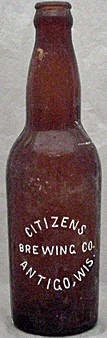 CITIZENS BREWING COMPANY EMBOSSED BEER BOTTLE