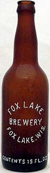 FOX LAKE BREWERY EMBOSSED BEER BOTTLE